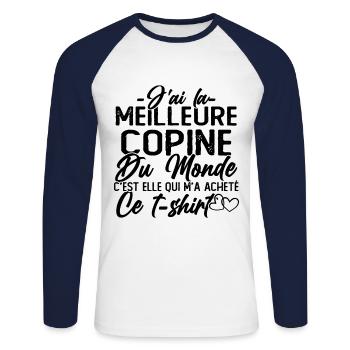 J'ai la Meilleure Copine du Monde idée Cadeau - T-shirt baseball manches longues Homme - blanc/marine - Devant - Nik (191cm)