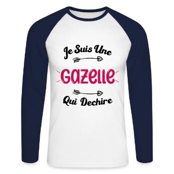 Je suis une Gazelle qui déchire HUmour Cadeau - T-shirt baseball manches longues Homme - blanc/marine - Devant - Nik (191cm)