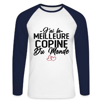 J'ai la Meilleure Copine du Monde idée Cadeau - T-shirt baseball manches longues Homme - blanc/marine - Devant - Nik (191cm)