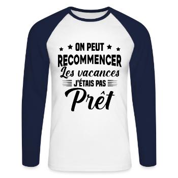 on peut recommencer les vacances humour cadeau - T-shirt baseball manches longues Homme - blanc/marine - Devant - Nik (191cm)