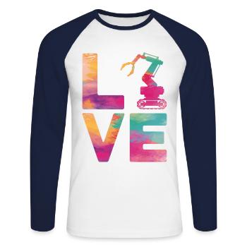 Robot Robotique Ingénieur Aquarelle - T-shirt baseball manches longues Homme - blanc/marine - Devant - Nik (191cm)