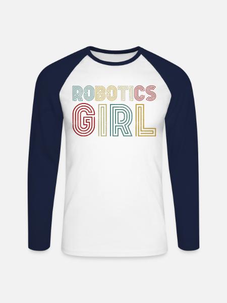 Robot Robotics Engineer Girl - Unisex Long Sleeve Baseball T-Shirt - white/navy