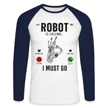 Robot Robotics Engineer Phone - Unisex Long Sleeve Baseball T-Shirt - white/navy - Front - Nik (191cm)