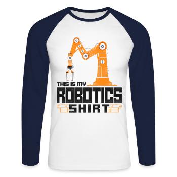 Ingénieur Robotique Robot Vintage - T-shirt baseball manches longues Homme - blanc/marine - Devant - Nik (191cm)