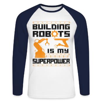 Ingénieur Robotique Robot Vintage - T-shirt baseball manches longues Homme - blanc/marine - Devant - Nik (191cm)