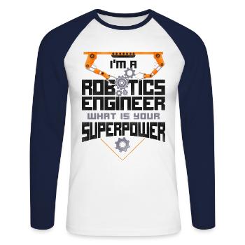 Ingénieur Robotique Robot Vintage - T-shirt baseball manches longues Homme - blanc/marine - Devant - Nik (191cm)
