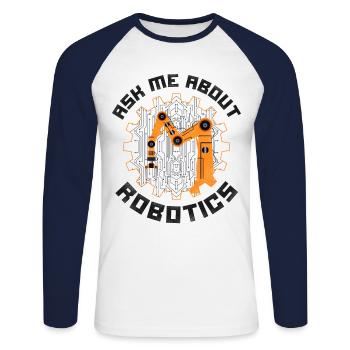 Ingénieur Robotique Robot Vintage - T-shirt baseball manches longues Homme - blanc/marine - Devant - Nik (191cm)