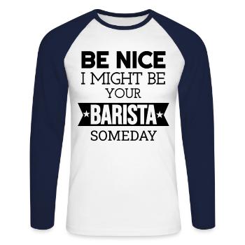 Barista Coffee Lovers Coffee Espresso - Unisex Long Sleeve Baseball T-Shirt - white/navy - Front - Nik (191cm)