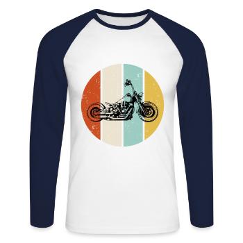 Retro Graphic Motorcycle Rider Motorcyclist Biker - Unisex Baseballshirt langarm - Weiß/Navy - Vorne - Nik (191cm)