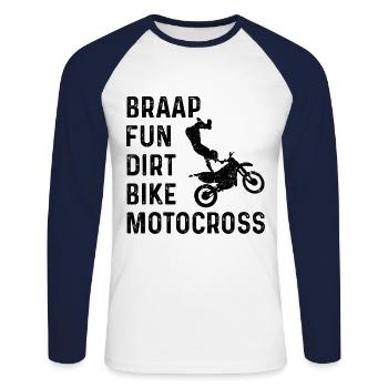 Braap Fun Dirt Bike Motocross Motorcycle Biker Mot - Unisex Baseballshirt langarm - Weiß/Navy - Vorne - Nik (191cm)