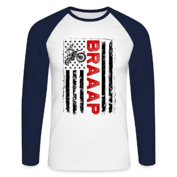 Retro Graphic Motorcycle Rider Motorcyclist Biker - Unisex Baseballshirt langarm - Weiß/Navy - Vorne - Nik (191cm)