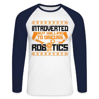 Ingénieur Robotique Robot Vintage - T-shirt baseball manches longues Homme - blanc/marine - Devant - Nik (191cm)