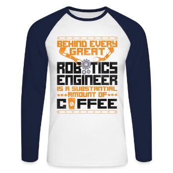 Robot Robotics Engineer Coffee - Unisex Long Sleeve Baseball T-Shirt - white/navy - Front - Nik (191cm)