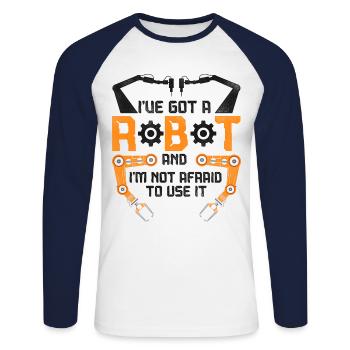 Ingénieur Robotique Robot Vintage - T-shirt baseball manches longues Homme - blanc/marine - Devant - Nik (191cm)