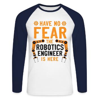 Ingénieur Robotique Robot Vintage - T-shirt baseball manches longues Homme - blanc/marine - Devant - Nik (191cm)