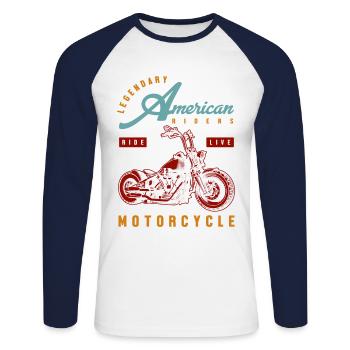 Legendary American Riders Ride Live Motorcycle Rid - Unisex Baseballshirt langarm - Weiß/Navy - Vorne - Nik (191cm)