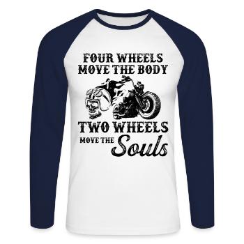 Four Wheels Move The Body Two Wheels Move The Soul - Unisex Baseballshirt langarm - Weiß/Navy - Vorne - Nik (191cm)