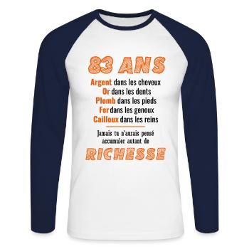 83 Jahre alter Geburtstag Lustige Geschenkidee - Unisex Baseballshirt langarm - Weiß/Navy - Vorne - Nik (191cm)