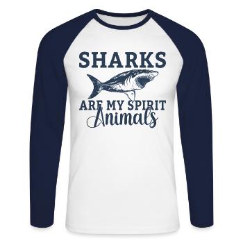 Shark White Shark Environmental Protection Biologist Marine Conservation - Unisex Long Sleeve Baseball T-Shirt - white/navy - Front - Nik (191cm)