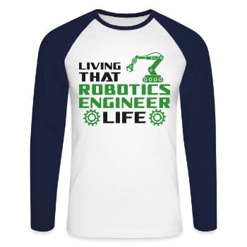 Robot Robotics Engineer Living - Unisex Baseballshirt langarm - Weiß/Navy - Vorne - Nik (191cm)