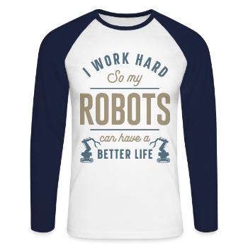 Robot Robotics Engineer I Work - Unisex Long Sleeve Baseball T-Shirt - white/navy - Front - Nik (191cm)
