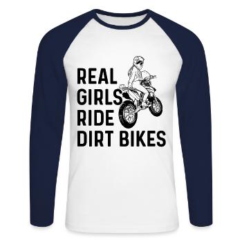 Real Girls Ride Dirt Bikes Motorcycle Rider Biker - Unisex Baseballshirt langarm - Weiß/Navy - Vorne - Nik (191cm)
