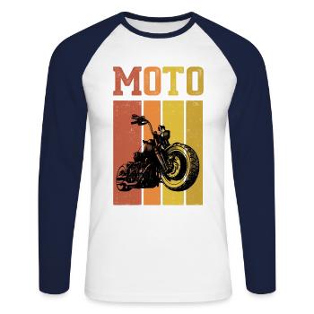 Retro Graphic Motorcycle Rider Motorcyclist Biker - Unisex Baseballshirt langarm - Weiß/Navy - Vorne - Nik (191cm)