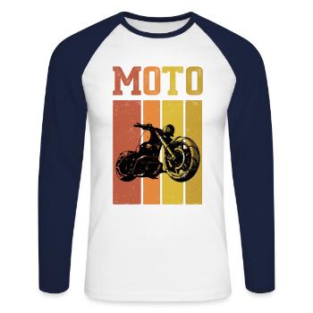 Retro Graphic Motorcycle Rider Motorcyclist Biker - Unisex Baseballshirt langarm - Weiß/Navy - Vorne - Nik (191cm)