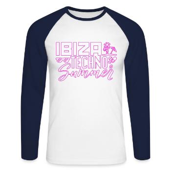 Ibiza Techno Été - T-shirt baseball manches longues Homme - blanc/marine - Devant - Nik (191cm)