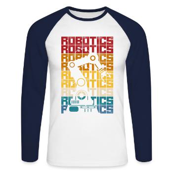 Robot Robotique Ingénieur Rétro - T-shirt baseball manches longues Homme - blanc/marine - Devant - Nik (191cm)