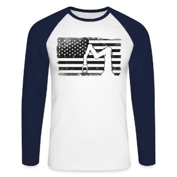 Ingénieur en robotique robotique américain - T-shirt baseball manches longues Homme - blanc/marine - Devant - Nik (191cm)
