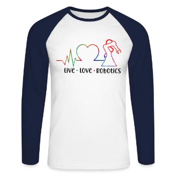 Ingénieur en robotique robotique Tie Dye - T-shirt baseball manches longues Homme - blanc/marine - Devant - Nik (191cm)