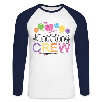 Knitting Knitter Knitting Crew - Unisex Baseballshirt langarm - Weiß/Navy - Vorne - Nik (191cm)