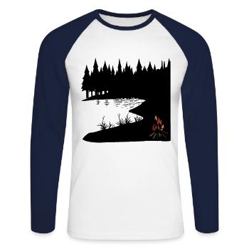 Nature Wilderness Campfire Romance Solitude Nature - Unisex Long Sleeve Baseball T-Shirt - white/navy - Front - Nik (191cm)