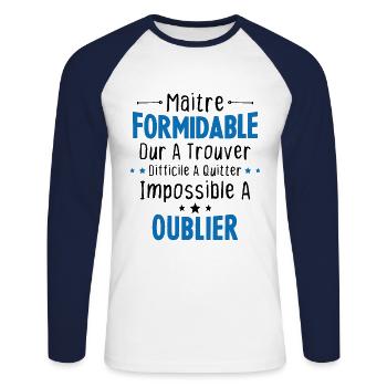 Maître Formidable Idée Cadeau Maître D'école - T-shirt baseball manches longues Homme - blanc/marine - Devant - Nik (191cm)