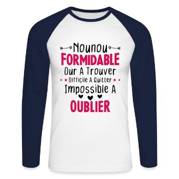 Nounou formidable Idée Cadeau Pour Nounou Famille - T-shirt baseball manches longues Homme - blanc/marine - Devant - Nik (191cm)