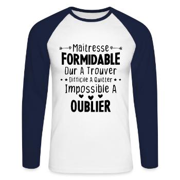 Maîtresse formidable cadeau Maîtresse d'école - T-shirt baseball manches longues Homme - blanc/marine - Devant - Nik (191cm)