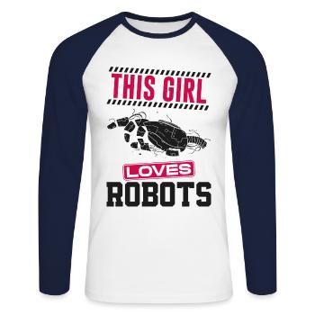 Robot Robotics Engineer Girl This - Unisex Long Sleeve Baseball T-Shirt - white/navy - Front - Nik (191cm)