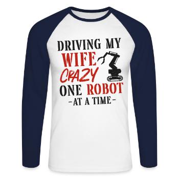 Robot Robotics Engineer Wife - Unisex Baseballshirt langarm - Weiß/Navy - Vorne - Nik (191cm)