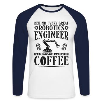 Robot Robotics Engineer Café - T-shirt baseball manches longues Homme - blanc/marine - Devant - Nik (191cm)