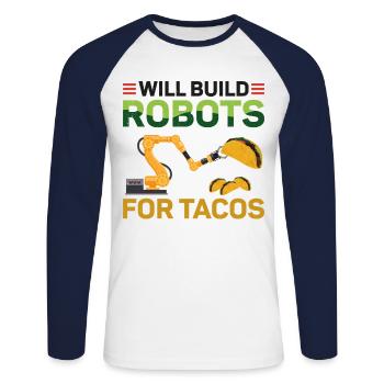 Robot Robotics Engineer Taco Will - Unisex Baseballshirt langarm - Weiß/Navy - Vorne - Nik (191cm)