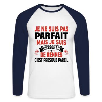 Pas Parfait mais Je suis Supporter de Rennes - T-shirt baseball manches longues Homme - blanc/marine - Devant - Nik (191cm)