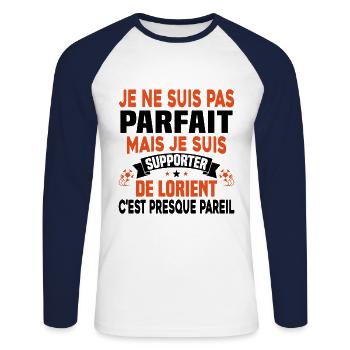 Pas Parfait mais Je suis Supporter de Lorient - T-shirt baseball manches longues Homme - blanc/marine - Devant - Nik (191cm)