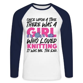 Knitting Knitter Girl Once Upon A - Unisex Long Sleeve Baseball T-Shirt - white/navy - Front - Nik (191cm)
