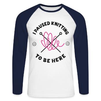 Knitting Knitter I Paused Knitting - Unisex Baseballshirt langarm - Weiß/Navy - Vorne - Nik (191cm)