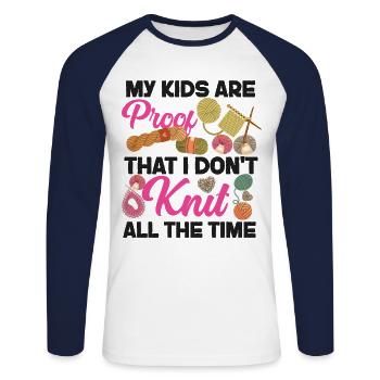 Knitting Knitter My Kids Are Proof - Unisex Baseballshirt langarm - Weiß/Navy - Vorne - Nik (191cm)