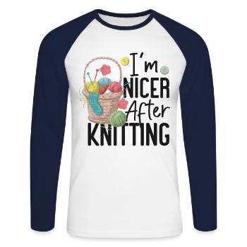 Knitting Knitter I'm Nicer After - Unisex Baseballshirt langarm - Weiß/Navy - Vorne - Nik (191cm)