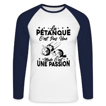la pétanque Est Une Passion Cadeau - T-shirt baseball manches longues Homme - blanc/marine - Devant - Nik (191cm)