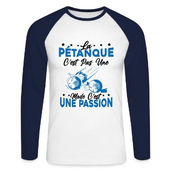 la pétanque Est Une Passion Cadeau - T-shirt baseball manches longues Homme - blanc/marine - Devant - Nik (191cm)