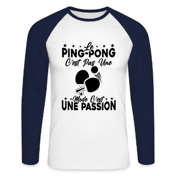 le Pingpong Est Une Passion idée cadeau - T-shirt baseball manches longues Homme - blanc/marine - Devant - Nik (191cm)